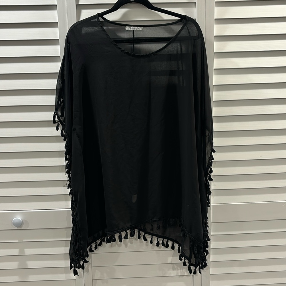OSFA Black Fringe Swim Cover Up
